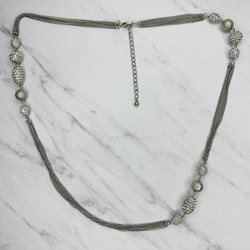 Chico's Rhinestone Pave Bead Station Silver Necklace ✨